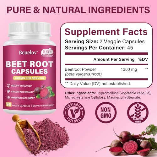 Cápsulas de Remolacha | 1300mg de Polvo de Remolacha Pura – Apoya la Presión Arterial, Energía Natural y Resistencia - 90 Cápsulas, Suministro para - imagen 2