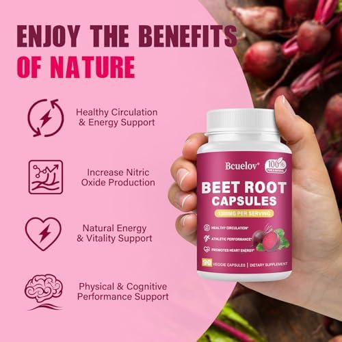 Cápsulas de Remolacha | 1300mg de Polvo de Remolacha Pura – Apoya la Presión Arterial, Energía Natural y Resistencia - 90 Cápsulas, Suministro para - imagen 4