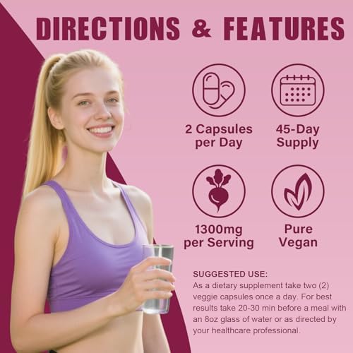 Cápsulas de Remolacha | 1300mg de Polvo de Remolacha Pura – Apoya la Presión Arterial, Energía Natural y Resistencia - 90 Cápsulas, Suministro para - imagen 5
