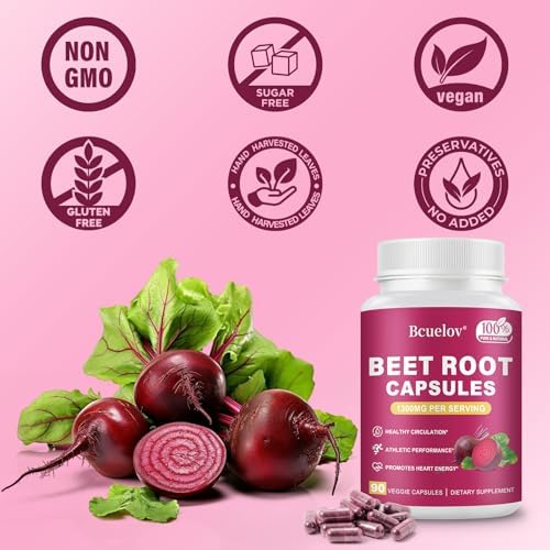 Cápsulas de Remolacha | 1300mg de Polvo de Remolacha Pura – Apoya la Presión Arterial, Energía Natural y Resistencia - 90 Cápsulas, Suministro para - imagen 6