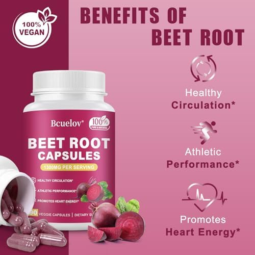 Cápsulas de Remolacha | 1300mg de Polvo de Remolacha Pura – Apoya la Presión Arterial, Energía Natural y Resistencia - 90 Cápsulas, Suministro para - imagen 8