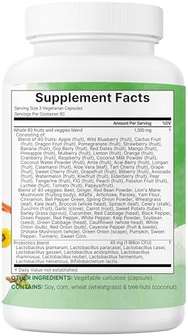 Suplemento de Frutas y Verduras Micro Ingredients con Probióticos, 240 Cápsulas Vegetarianas | Complejo de 80+ Super Greens y Frutas | Apoyo a la - imagen 7
