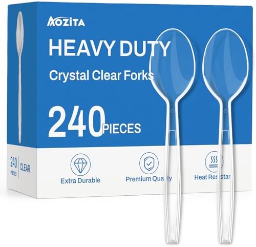 Cucharas de Plástico Transparentes Extra Resistentes, 240 Piezas, Desechables y Duraderas - Utensilios de Plástico Sin BPA y Resistentes al Calor - imagen 1