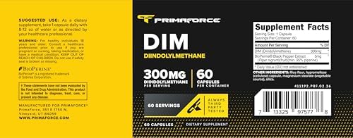 Suplemento Primaforce DIM (Diindolilmetano) 300mg, 60 Cápsulas Vegetarianas - Con Extracto de Pimienta Negra BioPerine para Mejor Absorción, Libre de - imagen 5
