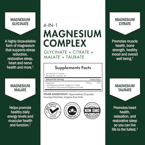 Suplemento de Magnesio BioSchwartz Complejo (90 Cápsulas) 350mg de Glicinato, Citrato, Malato y Taurato para Nervios, Músculos, Corazón y Sueño - imagen 2
