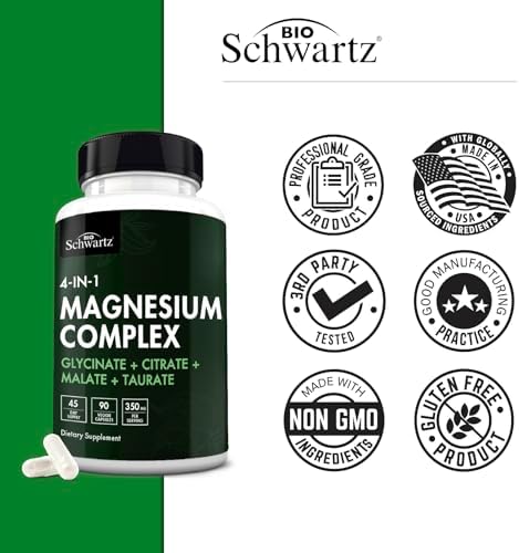 Suplemento de Magnesio BioSchwartz Complejo (90 Cápsulas) 350mg de Glicinato, Citrato, Malato y Taurato para Nervios, Músculos, Corazón y Sueño - imagen 5