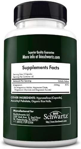 Suplemento de Magnesio BioSchwartz Complejo (90 Cápsulas) 350mg de Glicinato, Citrato, Malato y Taurato para Nervios, Músculos, Corazón y Sueño - imagen 6