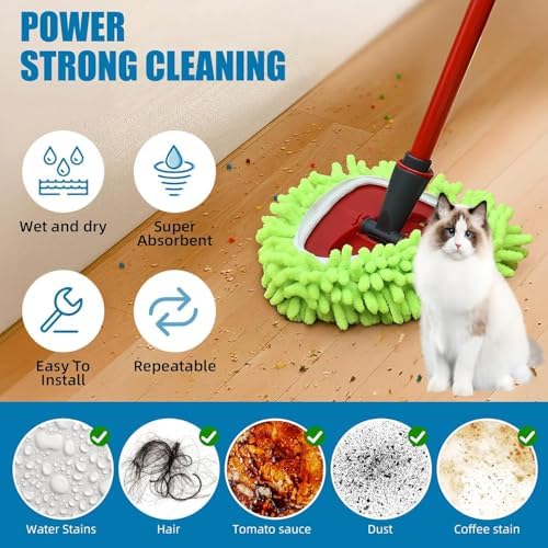 Repuestos de 6 PZS para Mopas Giratorias Compatibles con Ocedar Easywring 1 Tanque, Paños Chenille Lavables en Verde, Azul y Rojo - imagen 8