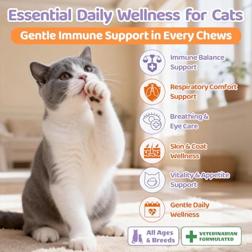 L-Lisina para Gatos, 500 Galletas de Apoyo Inmunológico, Suplemento con Colostro y Omega-3, Alivio para Estornudos y Nariz Congestionada, Sabor a - imagen 2