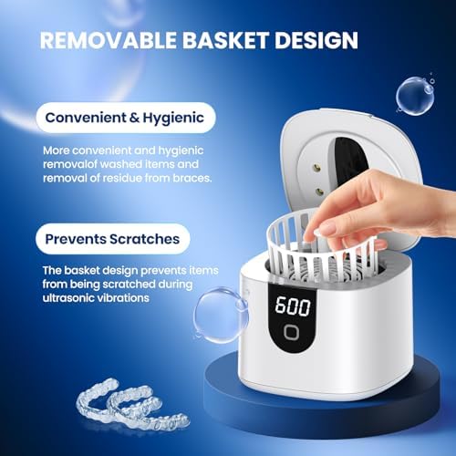 Limpiador Ultrasónico de Retenedores y Dentaduras 45kHz, Limpieza Rápida para Alineadores, Protectores Bucales, Frenos, Cabezas de Cepillo y Joyería, - imagen 7