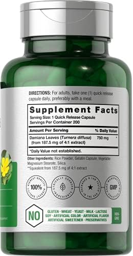 Extracto de Hoja de Damiana Horbäach | 200 Cápsulas | Suplemento Herbal | Fórmula Sin OGM y Libre de Gluten - imagen 2