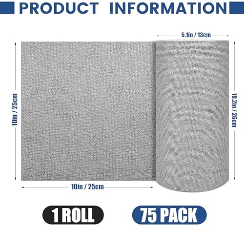 Rollo de 75 Paños de Microfibra WHKVNNG, Toallas Reutilizables y Lavables, Trapos Absorbentes para Cocina, Auto, Hogar o Taller (Gris) - imagen 2