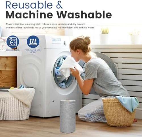 Rollo de 75 Paños de Microfibra WHKVNNG, Toallas Reutilizables y Lavables, Trapos Absorbentes para Cocina, Auto, Hogar o Taller (Gris) - imagen 6