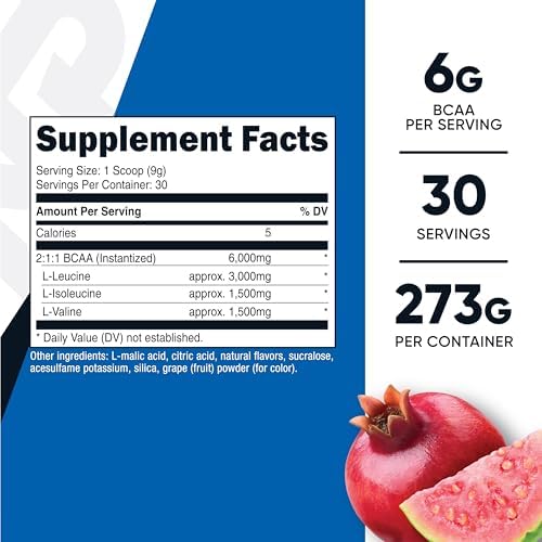 Nutricost Polvo de BCAA 2:1:1 (Granada y Guayaba, 30 Porciones) - Aminoácidos de Cadena Ramificada - imagen 2