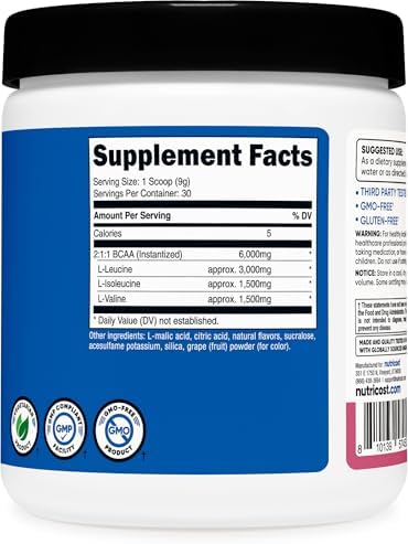 Nutricost Polvo de BCAA 2:1:1 (Granada y Guayaba, 30 Porciones) - Aminoácidos de Cadena Ramificada - imagen 5
