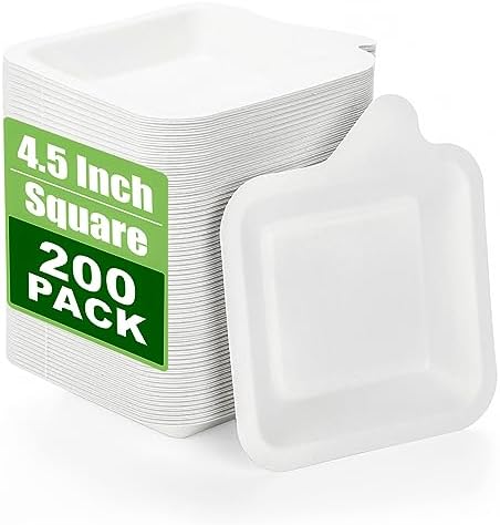 Platos Desechables de Papel Elsjoy 200 Piezas, Platos Cuadrados de 4.5 Pulgadas para Pasteles y Aperitivos, Hechos de Fibra de Bagazo de Caña de - imagen 1