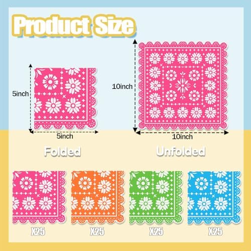 Paquete de 100 Servilletas de Papel Mexicanas para Fiesta, Desechables y Decorativas, con Diseño de Papel Picado, para Cumpleaños, Bodas y - imagen 2