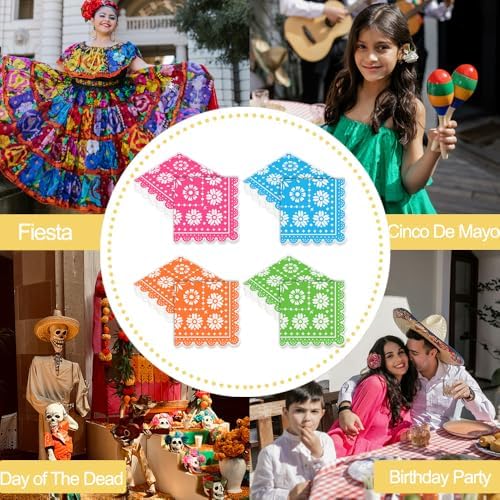 Paquete de 100 Servilletas de Papel Mexicanas para Fiesta, Desechables y Decorativas, con Diseño de Papel Picado, para Cumpleaños, Bodas y - imagen 4