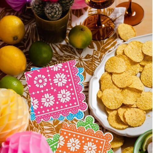 Paquete de 100 Servilletas de Papel Mexicanas para Fiesta, Desechables y Decorativas, con Diseño de Papel Picado, para Cumpleaños, Bodas y - imagen 5