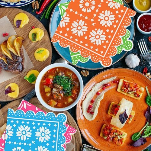 Paquete de 100 Servilletas de Papel Mexicanas para Fiesta, Desechables y Decorativas, con Diseño de Papel Picado, para Cumpleaños, Bodas y - imagen 7