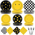 Decoraciones de Cumpleaños 96 Piezas con Caritas Sonrientes, Platos y Servilletas Amarillos, Utensilios para Fiesta de Bebé, Boda y Más - imagen 1