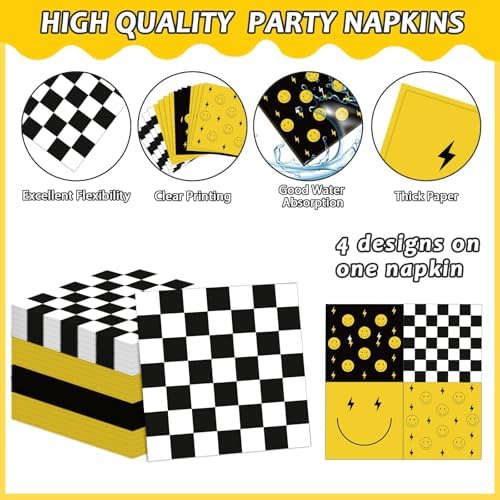 Decoraciones de Cumpleaños 96 Piezas con Caritas Sonrientes, Platos y Servilletas Amarillos, Utensilios para Fiesta de Bebé, Boda y Más - imagen 4