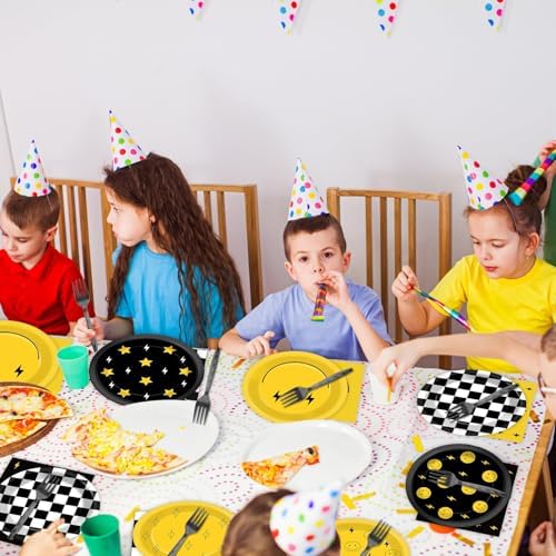 Decoraciones de Cumpleaños 96 Piezas con Caritas Sonrientes, Platos y Servilletas Amarillos, Utensilios para Fiesta de Bebé, Boda y Más - imagen 5