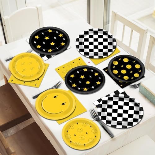 Decoraciones de Cumpleaños 96 Piezas con Caritas Sonrientes, Platos y Servilletas Amarillos, Utensilios para Fiesta de Bebé, Boda y Más - imagen 7
