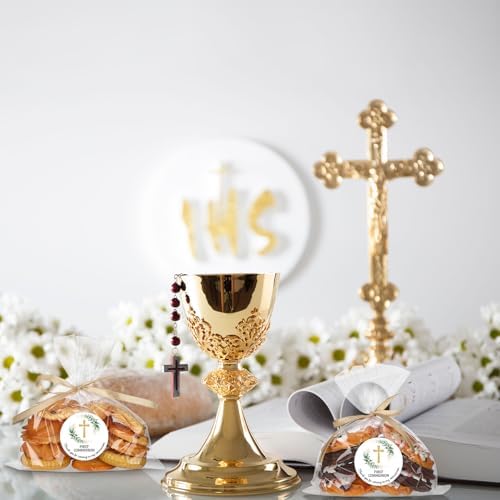 Yexiya 100 Bolsas de Celofán Transparentes para ra Comunión con Etiquetas de Bautizo y Listón Dorado para Fiestas y Snacks - imagen 5