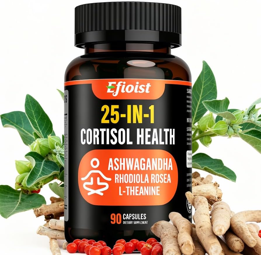 Suplemento de Cortisol para Mujeres, Reductor de Cortisol 25 en 1, Manejo de Cortisol, Ashwagandha y Rhodiola Rosea, Apoyo para Ánimo, Enfoque y - imagen 1