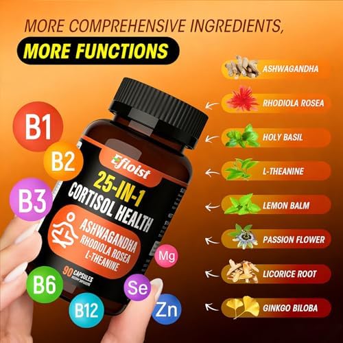 Suplemento de Cortisol para Mujeres, Reductor de Cortisol 25 en 1, Manejo de Cortisol, Ashwagandha y Rhodiola Rosea, Apoyo para Ánimo, Enfoque y - imagen 5