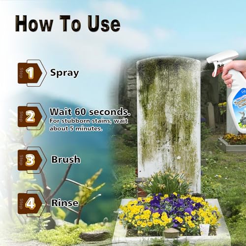 Limpiador de Lápidas SnowLily 16.9oz, Limpiador de Granito y Renovador de Piedra, Elimina Musgo y Manchas de Cuarzo, Azulejos y Pizarra | Incluye Kit - imagen 4