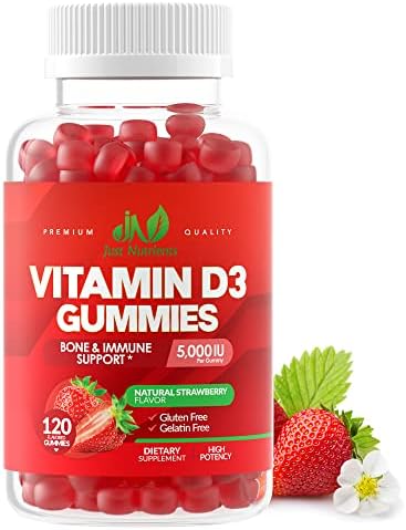 Gomitas de Vitamina D3 5000UI / 10,000UI para Adultos y Niños (120 piezas) - Máxima Potencia para el Sistema Inmunológico, Huesos y Dientes - Sin - imagen 1