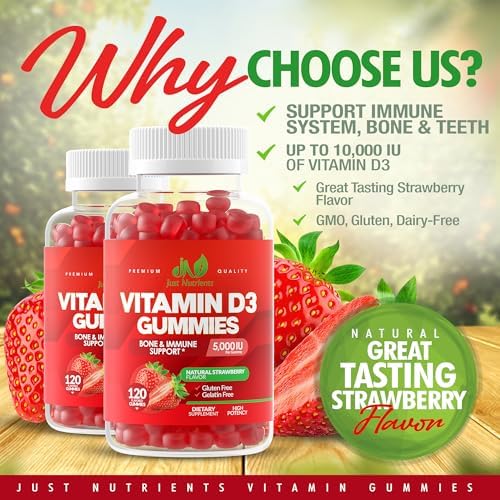 Gomitas de Vitamina D3 5000UI / 10,000UI para Adultos y Niños (120 piezas) - Máxima Potencia para el Sistema Inmunológico, Huesos y Dientes - Sin - imagen 2