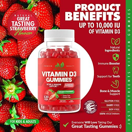 Gomitas de Vitamina D3 5000UI / 10,000UI para Adultos y Niños (120 piezas) - Máxima Potencia para el Sistema Inmunológico, Huesos y Dientes - Sin - imagen 3