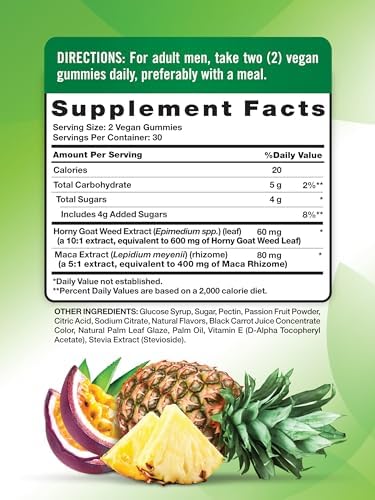 Gomitas Nature's Truth Horny Goat Weed | 60 piezas | con raíz de maca | Suplemento vegano, sin OGM y sin gluten para hombres | Sabor Passion Punch - imagen 2