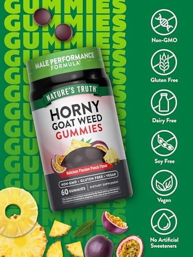 Gomitas Nature's Truth Horny Goat Weed | 60 piezas | con raíz de maca | Suplemento vegano, sin OGM y sin gluten para hombres | Sabor Passion Punch - imagen 3