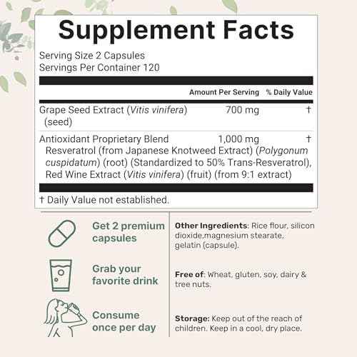 Extracto de Semilla de Uva Micro Ingredients, 240 Cápsulas | Mezcla Antioxidante 3 en 1 con Resveratrol y Extractos de Vino Tinto | Suplemento de - imagen 2