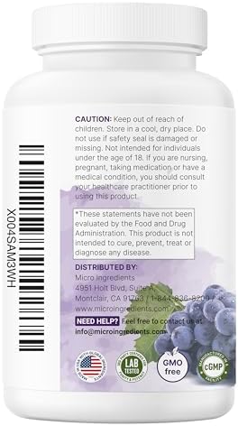 Extracto de Semilla de Uva Micro Ingredients, 240 Cápsulas | Mezcla Antioxidante 3 en 1 con Resveratrol y Extractos de Vino Tinto | Suplemento de - imagen 7