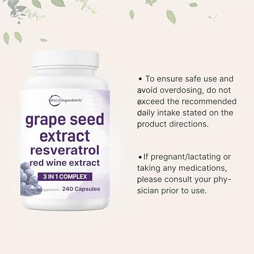 Extracto de Semilla de Uva Micro Ingredients, 240 Cápsulas | Mezcla Antioxidante 3 en 1 con Resveratrol y Extractos de Vino Tinto | Suplemento de - imagen 8
