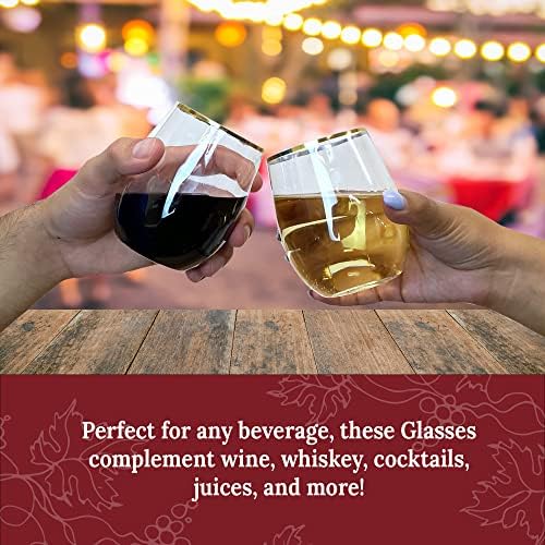 Vasos desechables para vino Reli de 12 oz con borde dorado (paquete de 20) | Cristal transparente, reutilizables y reciclables, plásticos de grado - imagen 5