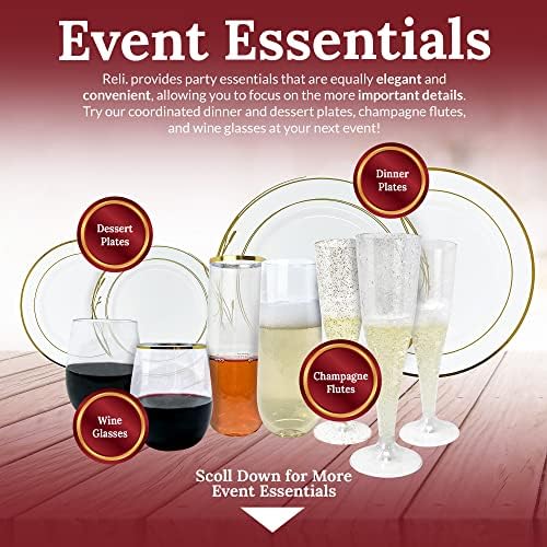 Vasos desechables para vino Reli de 12 oz con borde dorado (paquete de 20) | Cristal transparente, reutilizables y reciclables, plásticos de grado - imagen 6