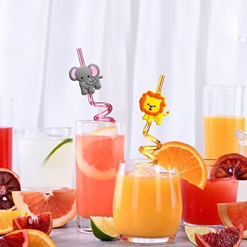 24 Popotes Reutilizables de Animales de la Selva para Fiesta de Cumpleaños de León, Zorro, Cebra y Jirafa, Incluye 2 Cepillos de Limpieza - imagen 4