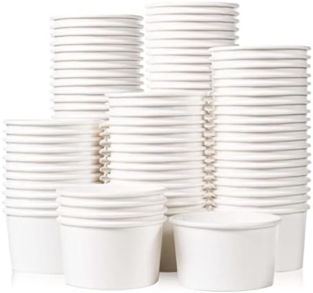 Tazas de Papel para Helado MATICAN - Paquete de 100, 5.5 Oz, Bowls Desechables para Postres Fríos o Calientes, Tazas para Sundae y Yogur Congelado, - imagen 1