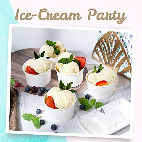 Tazas de Papel para Helado MATICAN - Paquete de 100, 5.5 Oz, Bowls Desechables para Postres Fríos o Calientes, Tazas para Sundae y Yogur Congelado, - imagen 2