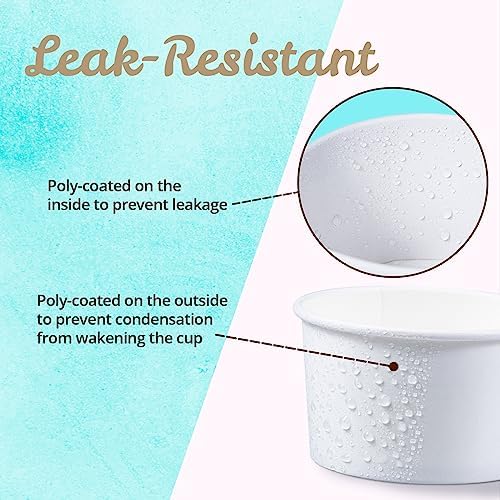Tazas de Papel para Helado MATICAN - Paquete de 100, 5.5 Oz, Bowls Desechables para Postres Fríos o Calientes, Tazas para Sundae y Yogur Congelado, - imagen 5