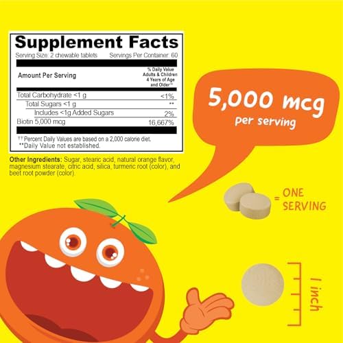 Tabletas Masticables VitaWorks Kids Biotina 5000mcg | Suplemento Vegano y No GMO | Crecimiento Capilar, Piel y Uñas | 120 Masticables - imagen 2