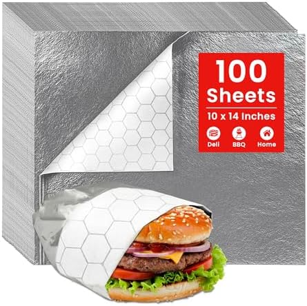 100 Hojas de Papel para Envolver Sándwiches con Respaldo de Papel Aluminio - Envolturas para Burritos y Deli - 10.5 x 14 Pulgadas - imagen 1