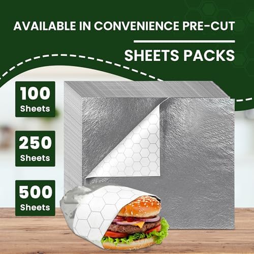 100 Hojas de Papel para Envolver Sándwiches con Respaldo de Papel Aluminio - Envolturas para Burritos y Deli - 10.5 x 14 Pulgadas - imagen 4
