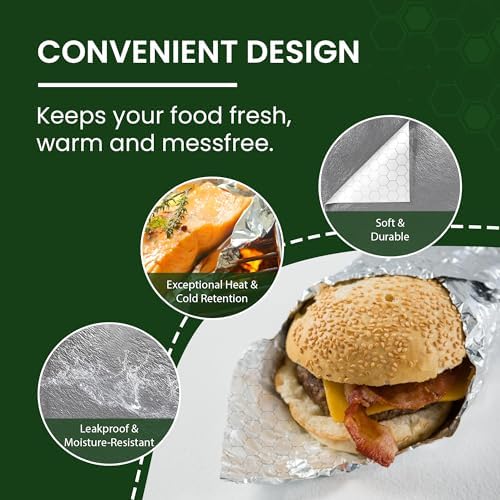 100 Hojas de Papel para Envolver Sándwiches con Respaldo de Papel Aluminio - Envolturas para Burritos y Deli - 10.5 x 14 Pulgadas - imagen 8